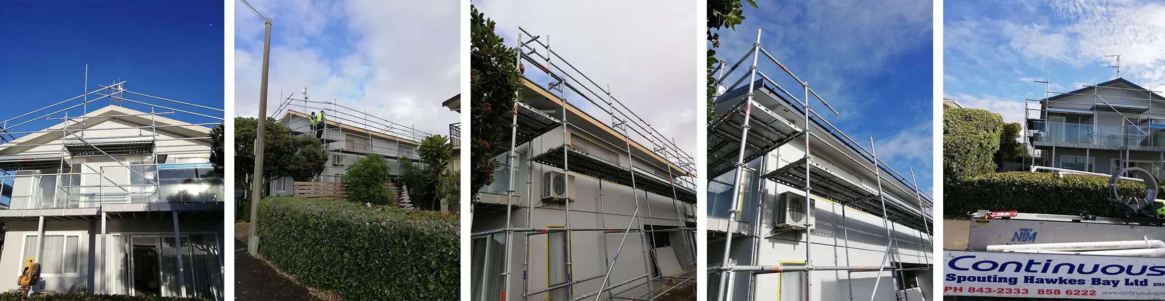 Klass fascia system replacement, before and after along a full roofline